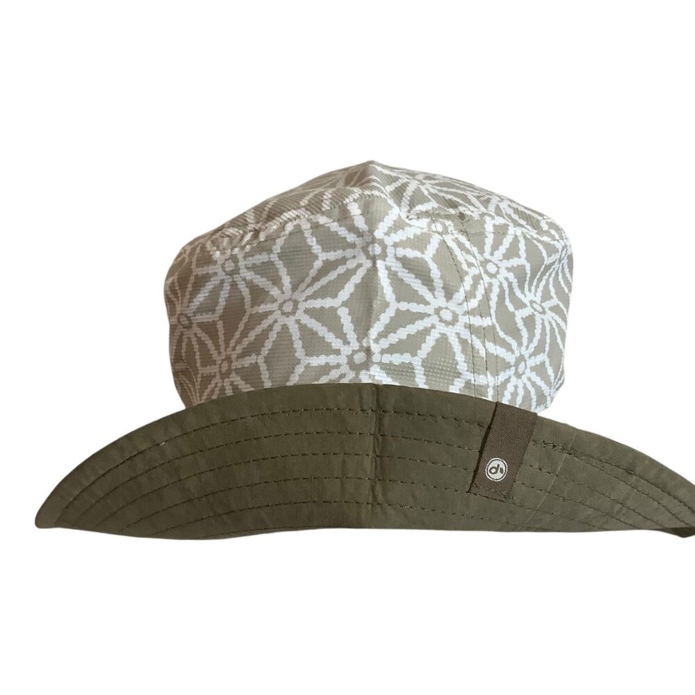 Pistil Womens‎ Bucket Hat White Geometric Olive Green Nylon Blend Lightweight OS